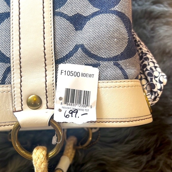 NWT Coach Resort Denim Signature +Parchment Leather Tote Weekend Carry-on 10600 - Picture 8 of 14